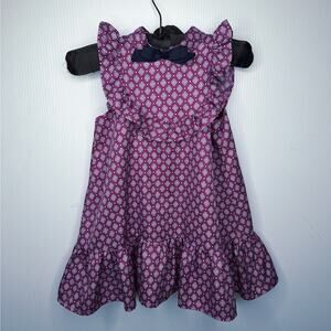 Janie and Jack Ruffle Sleeve Dress 2T Bow Bib Purple Navy Toddler Girls Preppy
